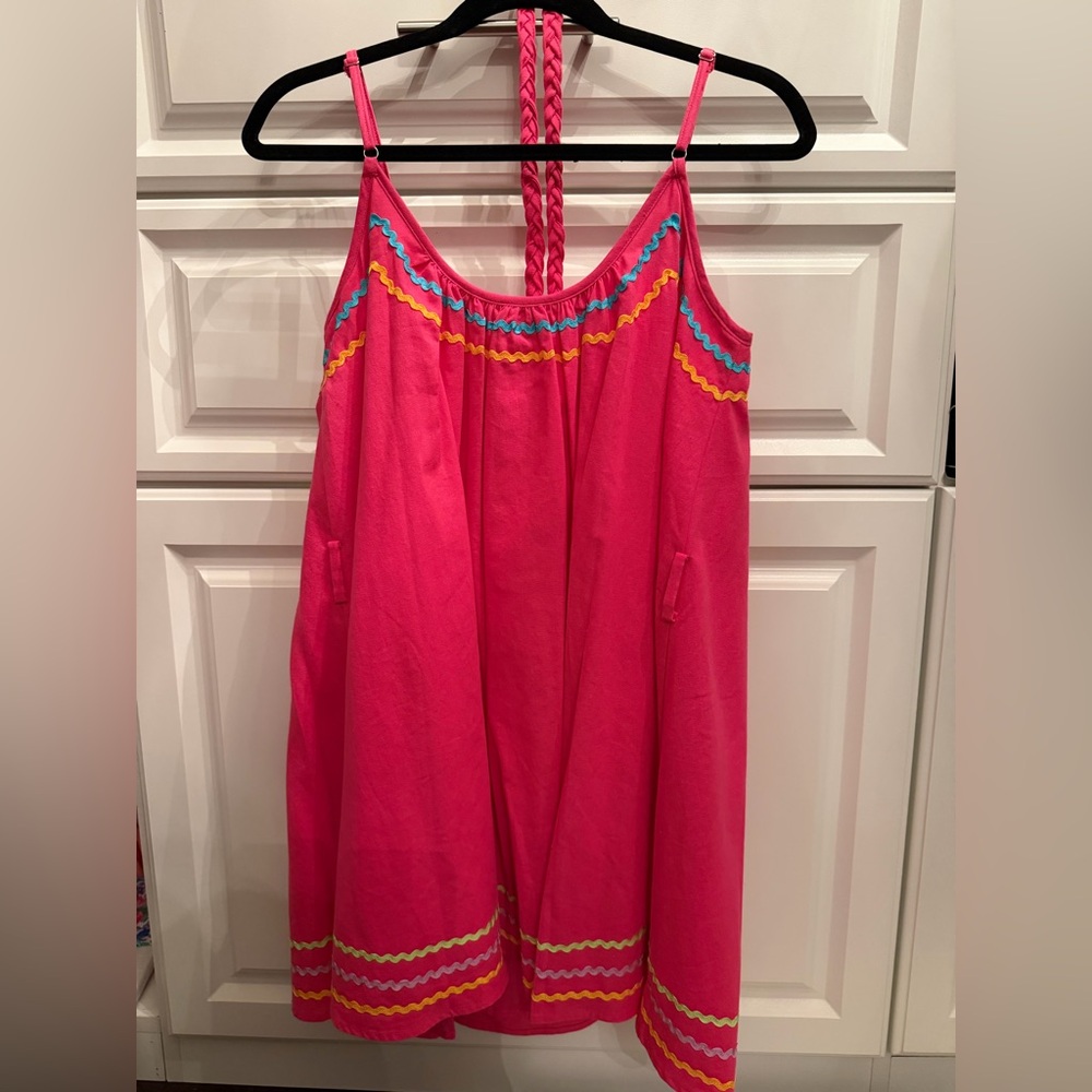 Olivia Rubin 100% cotton Pink Dress with Blue and Yellow Accents 4 - Picture 3 of 4